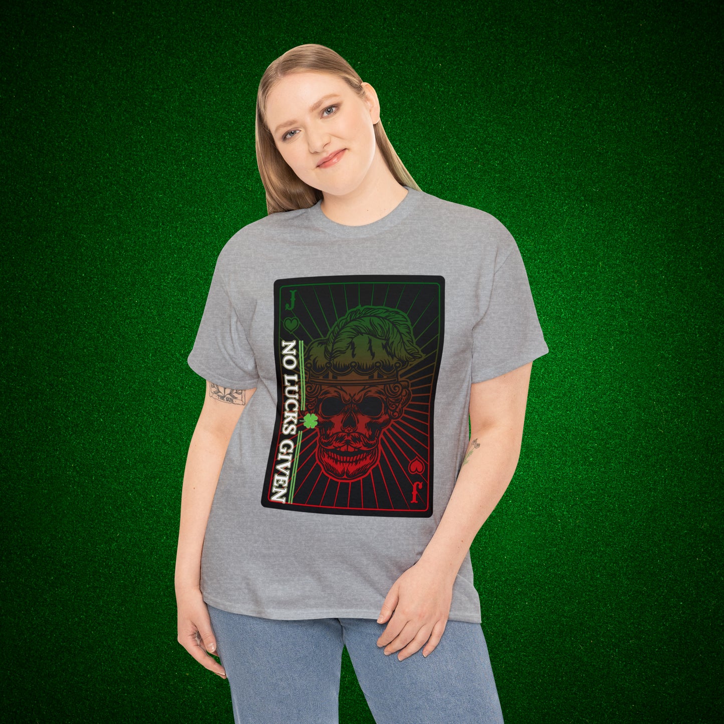 No Lucks Given Angry Jack of Hearts Green Red Poker T-Shirt Must have Good Luck All-in