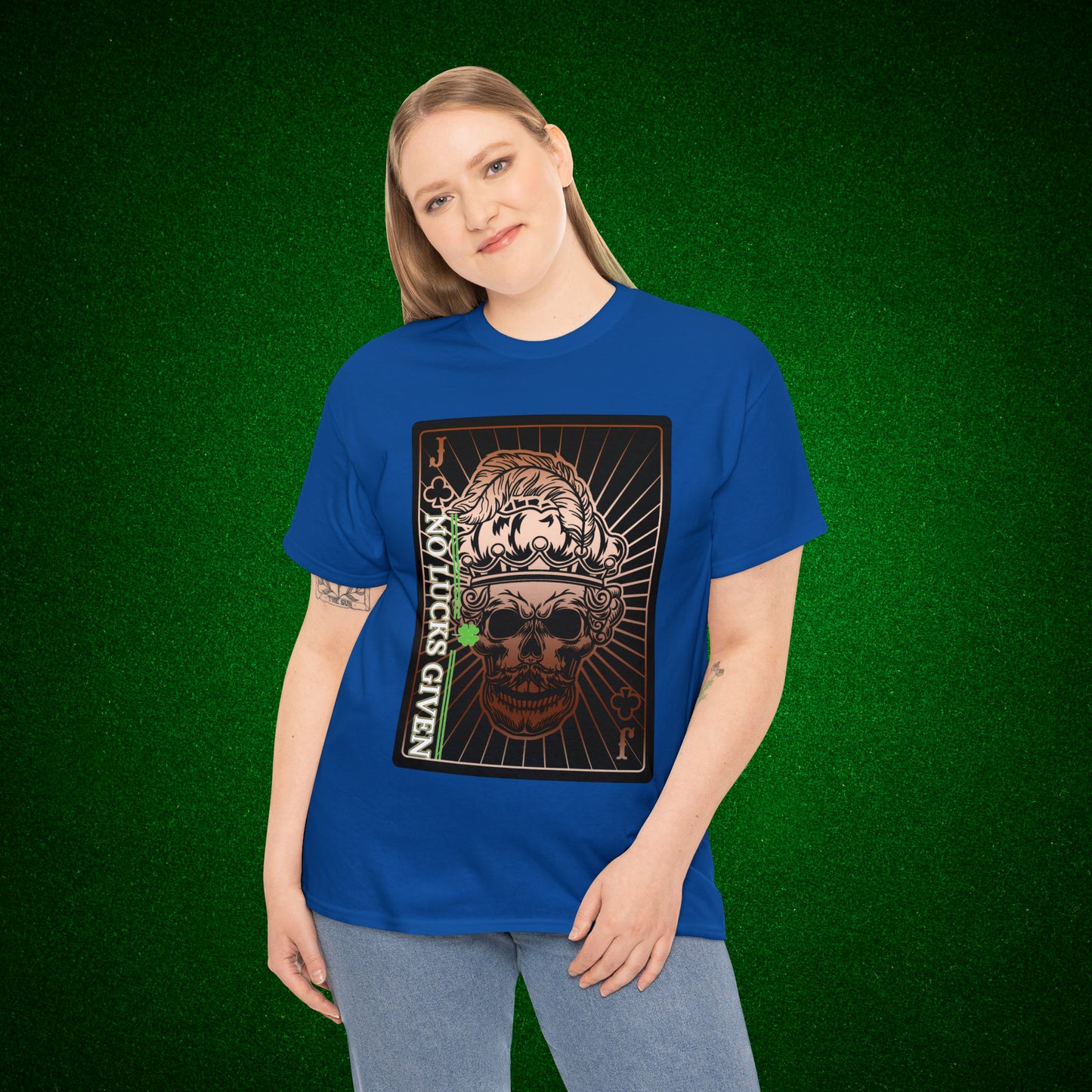 No Lucks Given Jack Skull in Crown of Clubs Copper Poker T-Shirt Must have Good Luck All-in