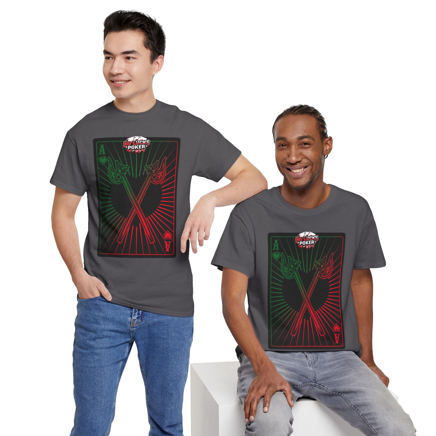 No Lucks Given Ace of Hearts card with two big axes Green Red Poker T-Shirt Must have Good Luck All-in