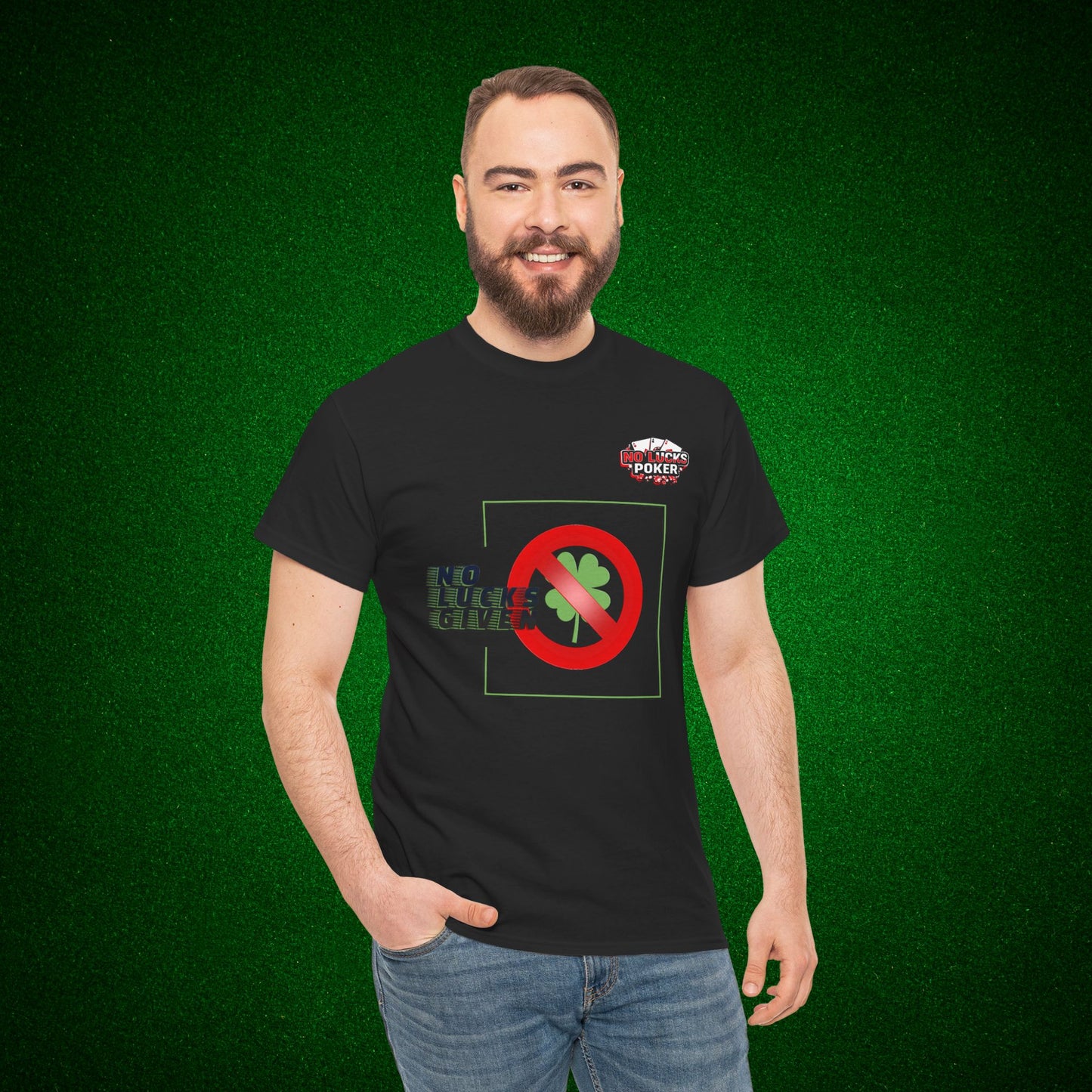 No Lucks Given Large Clover Poker T-Shirt Good Luck All-in