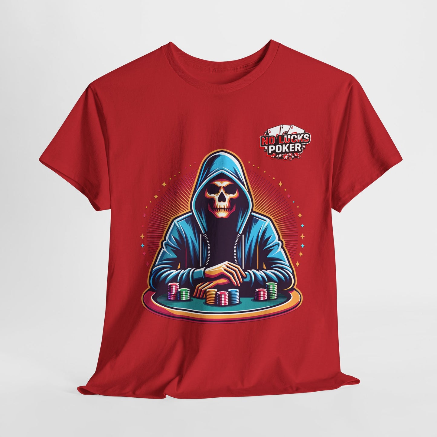 Poker Player with Skull at Poker Table 0 Lucks Given Unisex heavy cotton tee Poker Apparel