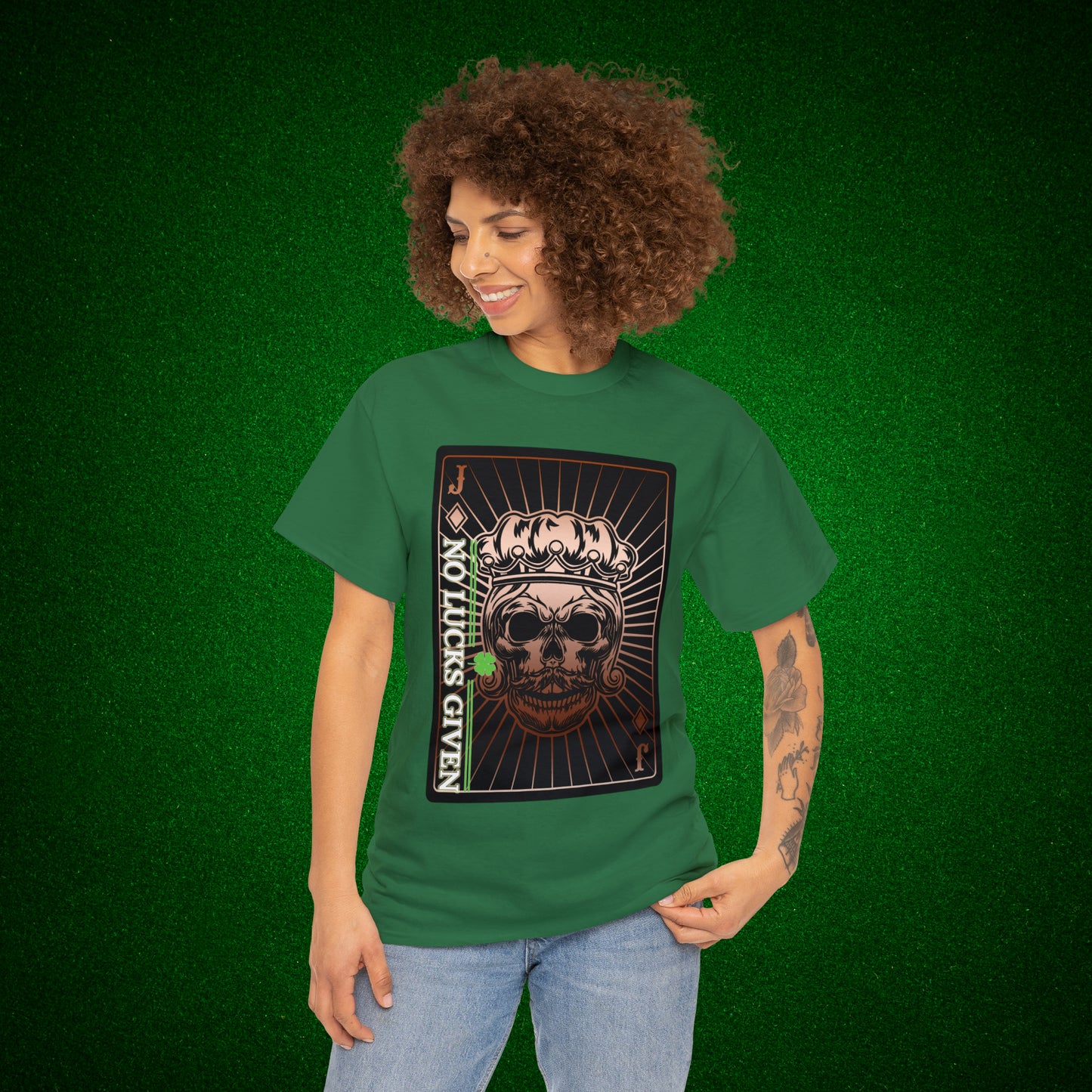 No Lucks Given Jack Skull in Crown of Diamonds Copper Poker T-Shirt Must have Good Luck All-in