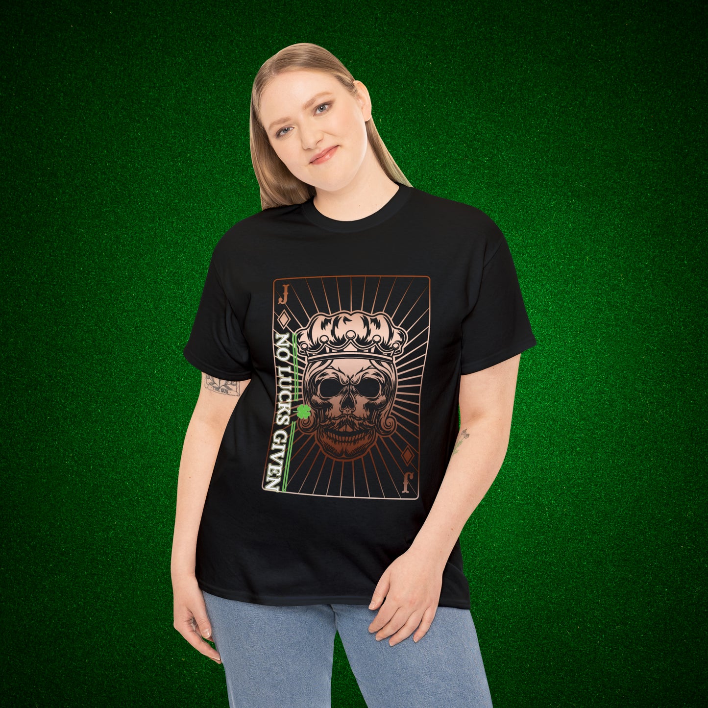 No Lucks Given Jack Skull in Crown of Diamonds Copper Poker T-Shirt Must have Good Luck All-in