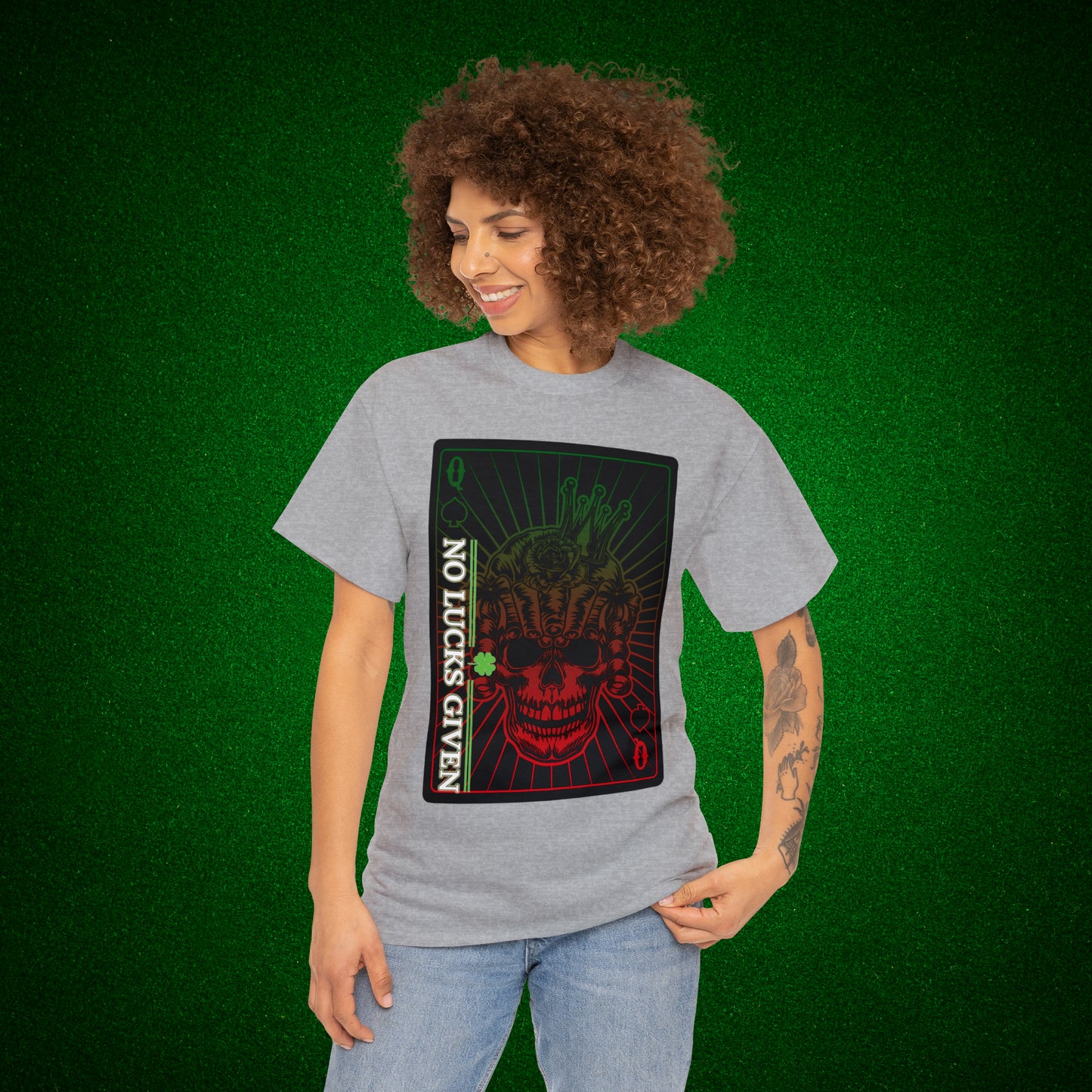 No Lucks Given Angry Queen of Spades Green Red Poker T-Shirt Must have Good Luck All-in