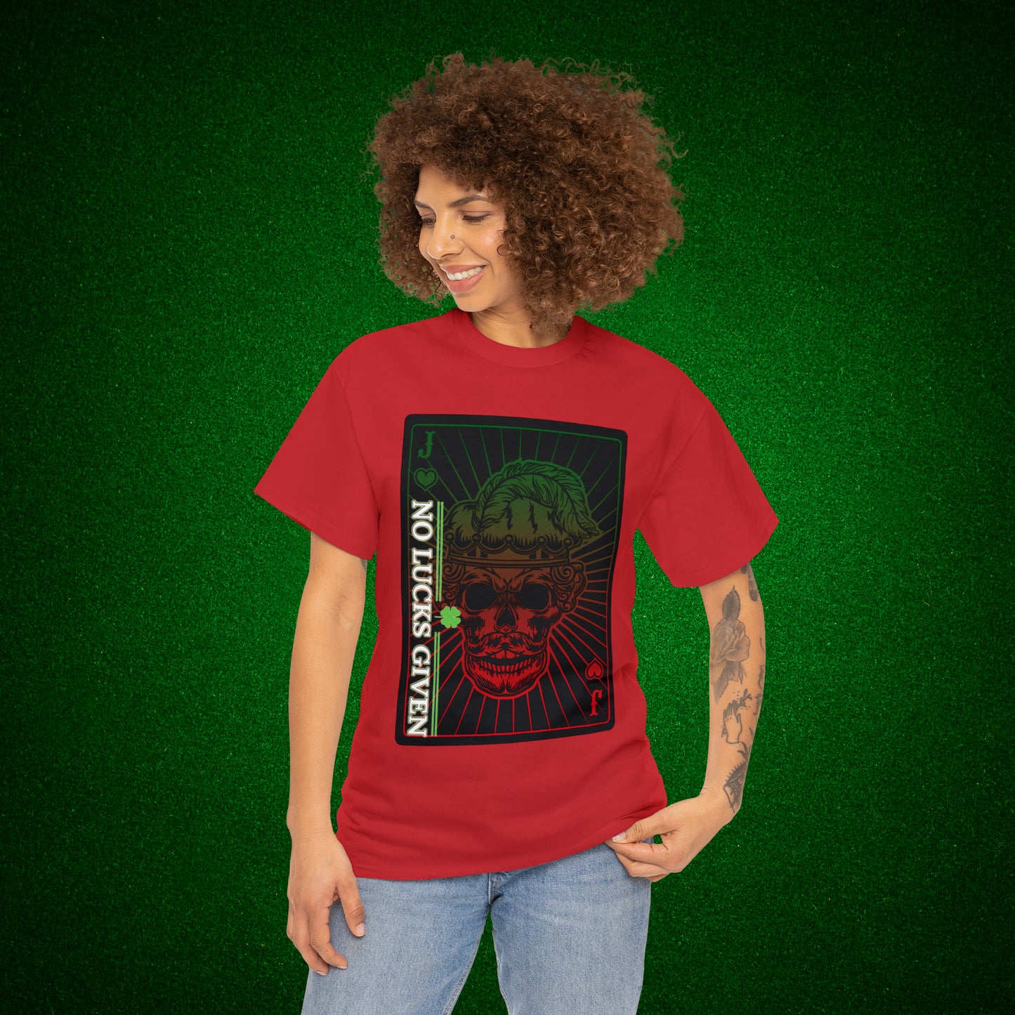 No Lucks Given Angry Jack of Hearts Green Red Poker T-Shirt Must have Good Luck All-in