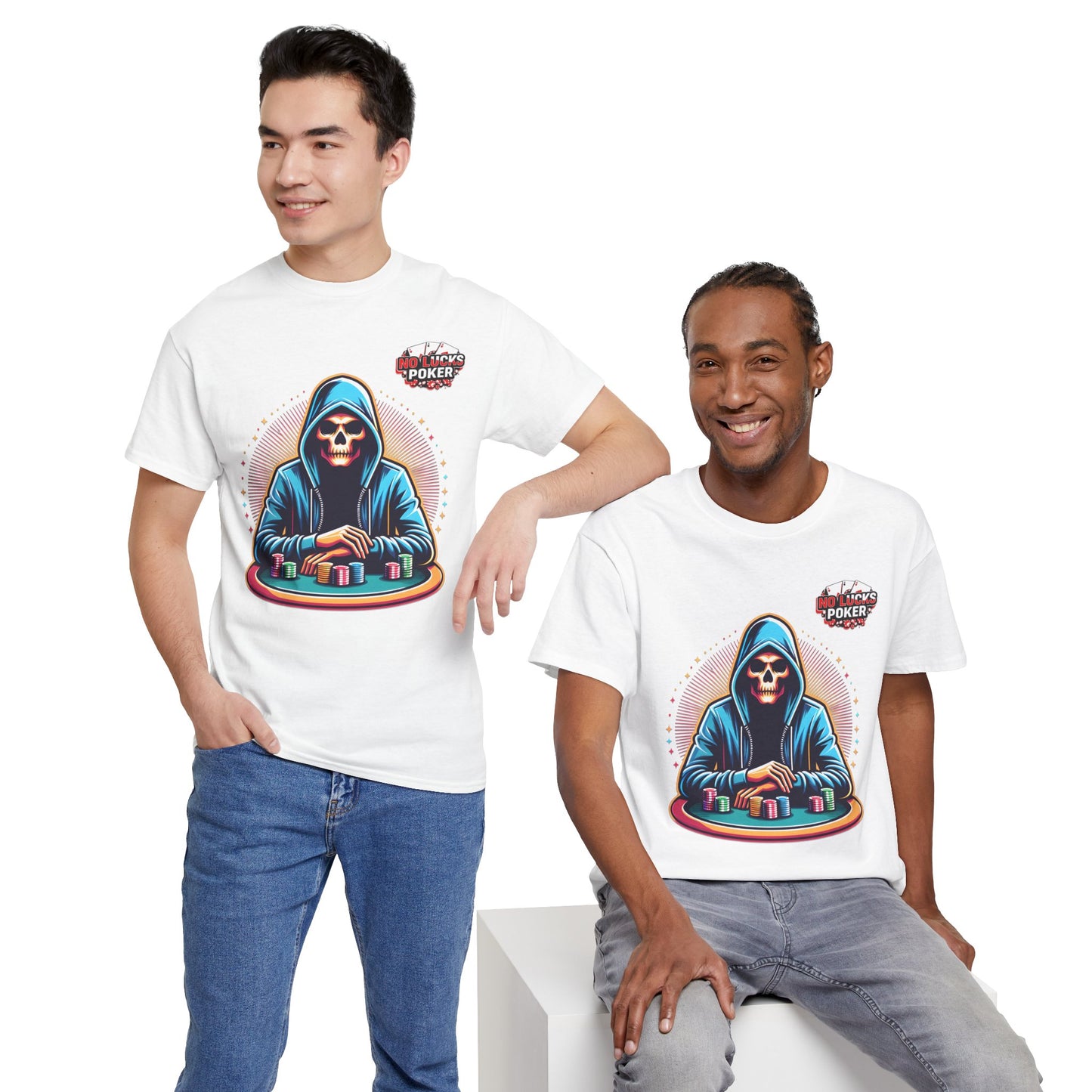 Poker Player with Skull at Poker Table 0 Lucks Given Unisex heavy cotton tee Poker Apparel