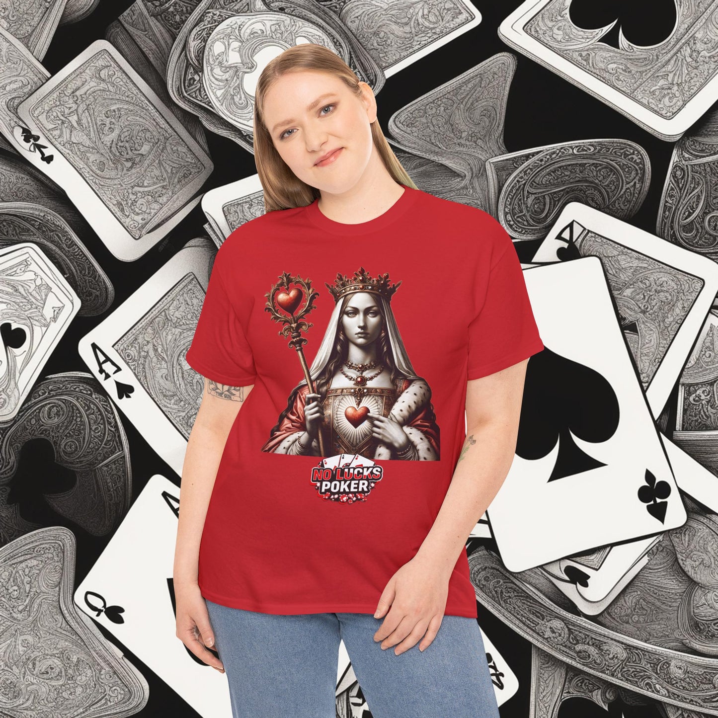 Queen of Hearts Poker T-Shirt | Unisex Heavy Cotton Tee