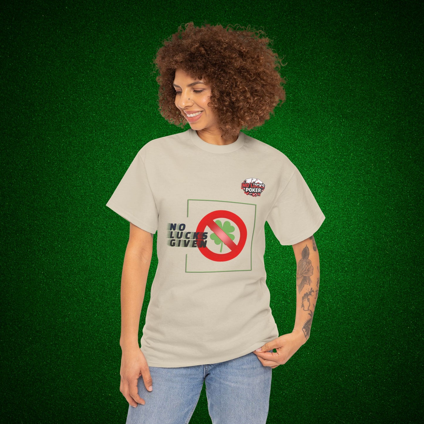 No Lucks Given Large Clover Poker T-Shirt Good Luck All-in