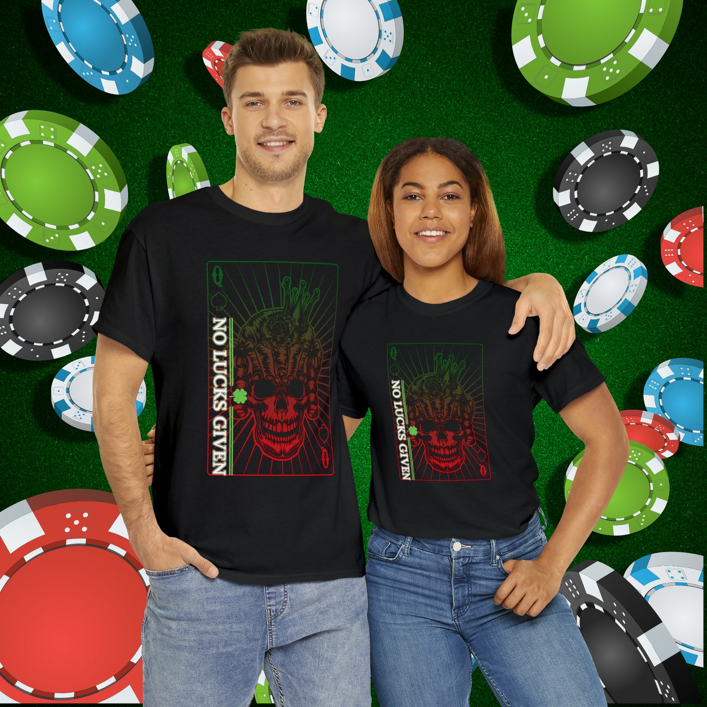 No Lucks Given Angry Queen of Spades Green Red Poker T-Shirt Must have Good Luck All-in