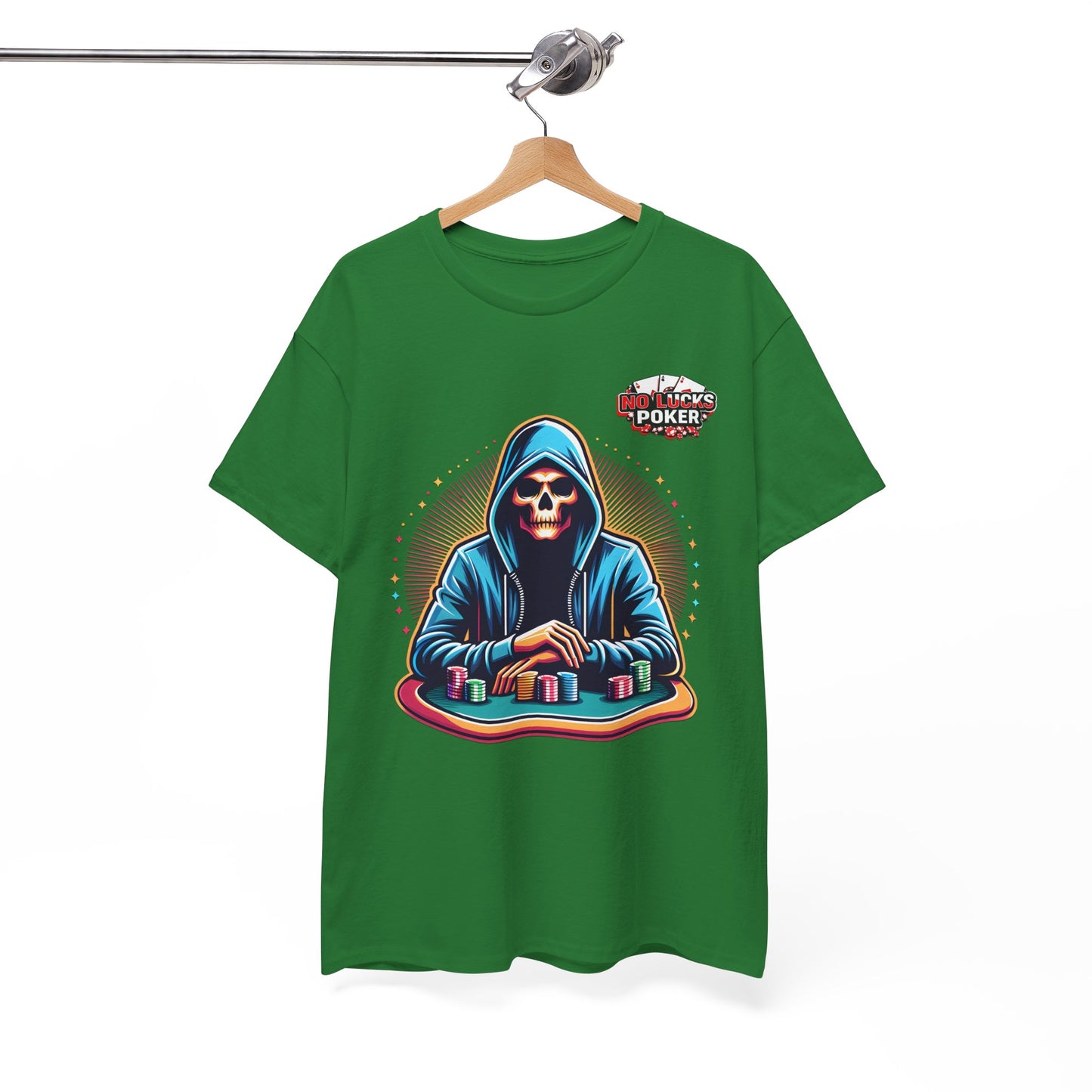 Poker Player with Skull at Poker Table 0 Lucks Given Unisex heavy cotton tee Poker Apparel
