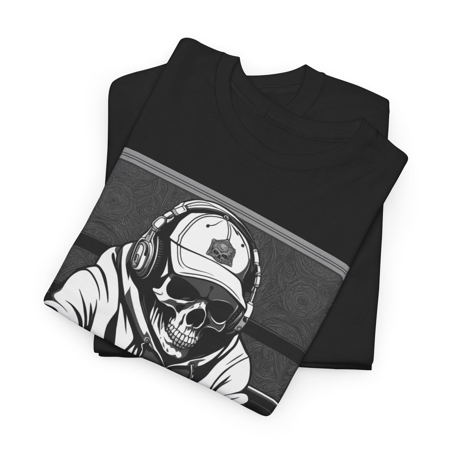 Poker Skull in hoodie and headphones unisex heavy cotton T-shirt No Lucks Given