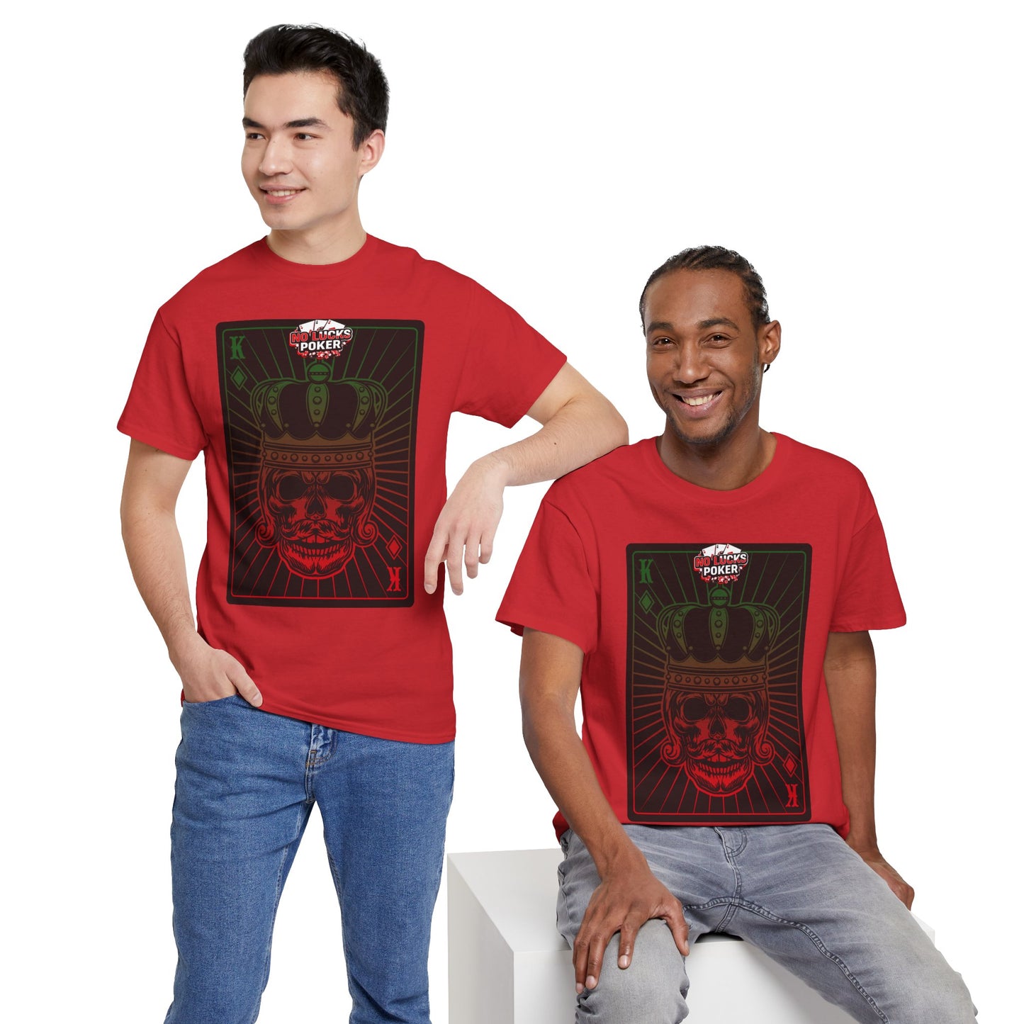 No Lucks Given Royal Skull King of Diamonds Red and Green Poker T-Shirt Must have Good Luck All-in