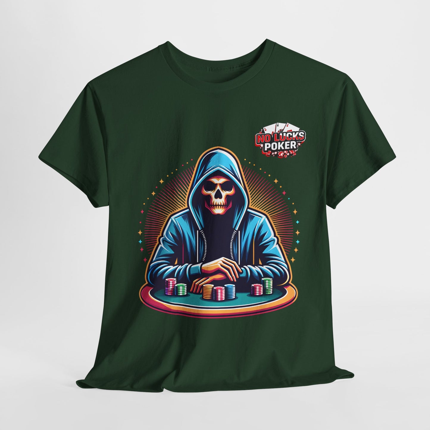Poker Player with Skull at Poker Table 0 Lucks Given Unisex heavy cotton tee Poker Apparel