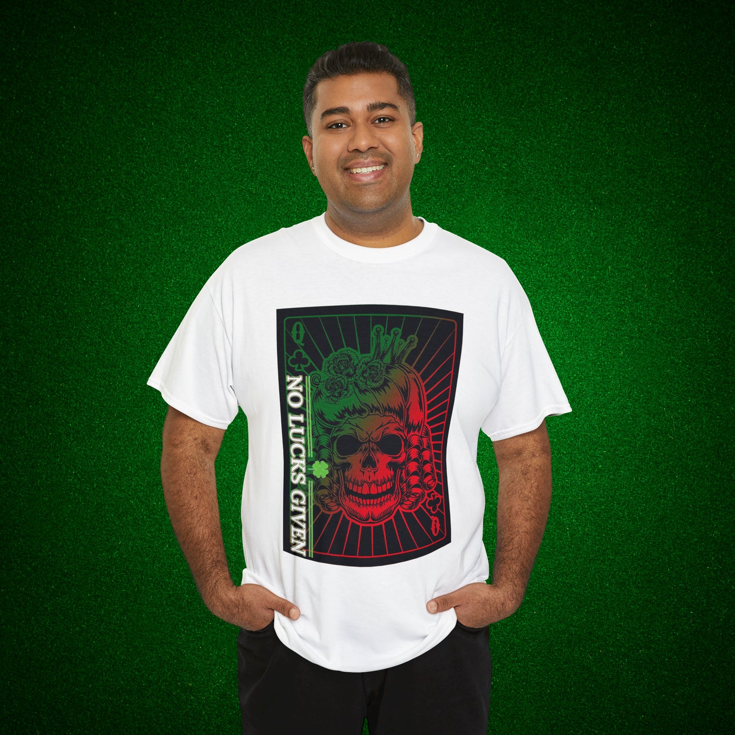 No Lucks Given Angry Queen of Clubs Green Red Poker T-Shirt Must have Good Luck All-in