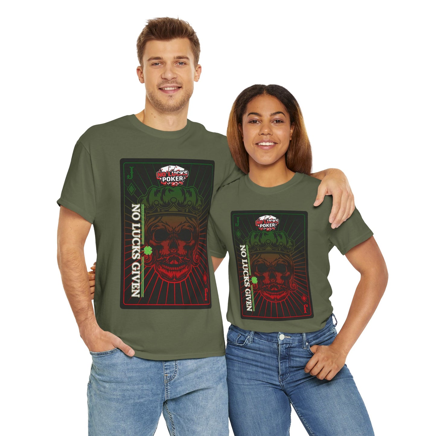 No Lucks Given – Jack Skull Crown Poker Tee (Green & Red Edition)
