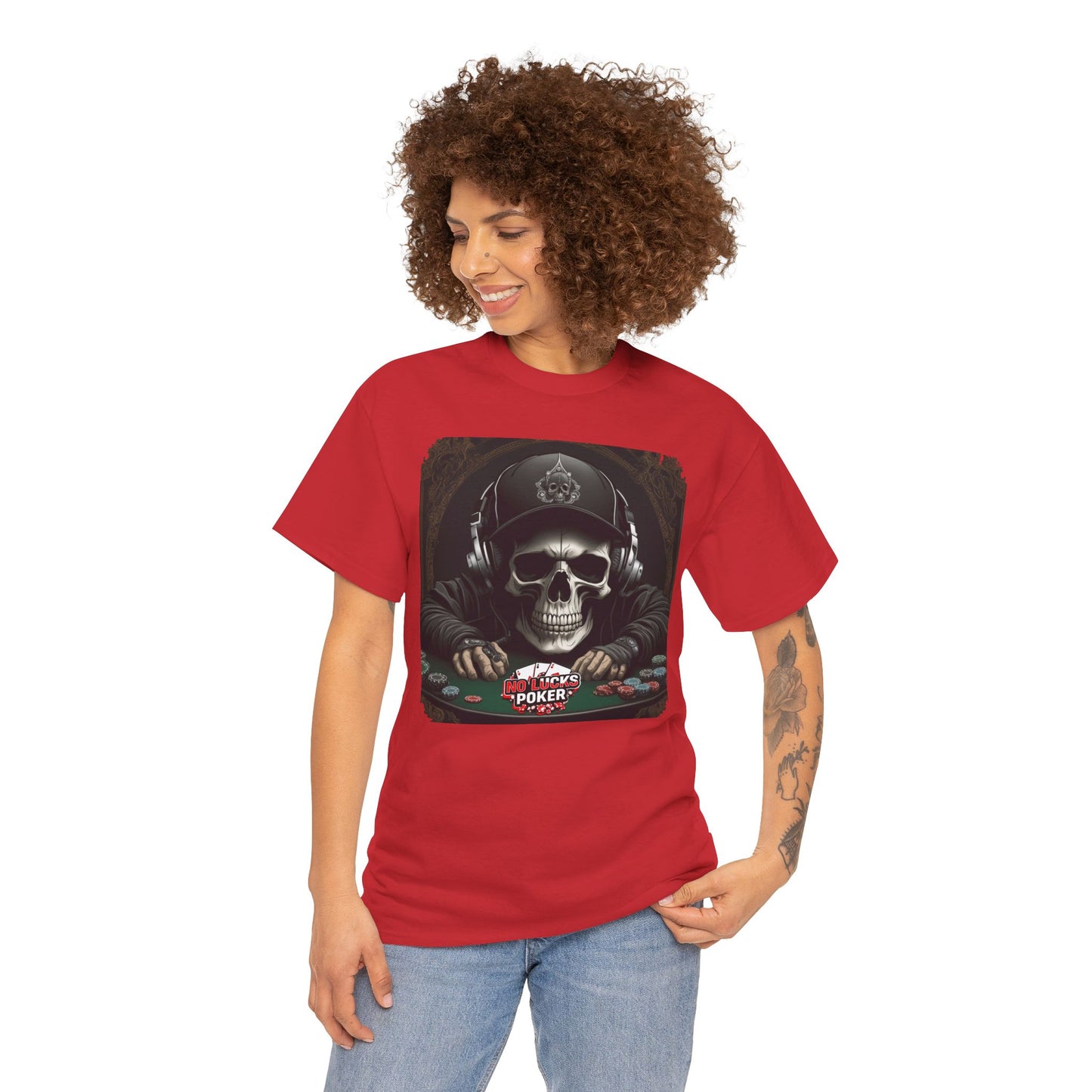 No Lucks Given – Hoodie Skull & Headphones Poker Tee