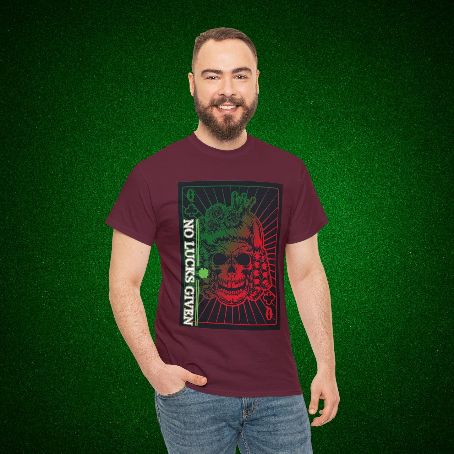 No Lucks Given Angry Queen of Clubs Green Red Poker T-Shirt Must have Good Luck All-in