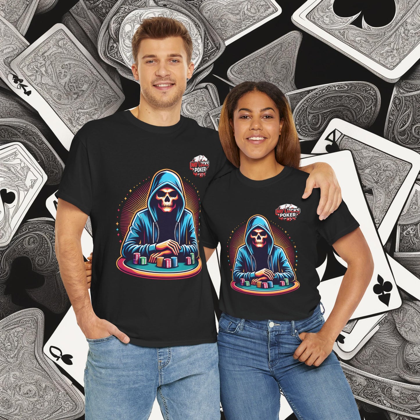 Poker Player with Skull at Poker Table 0 Lucks Given Unisex heavy cotton tee Poker Apparel