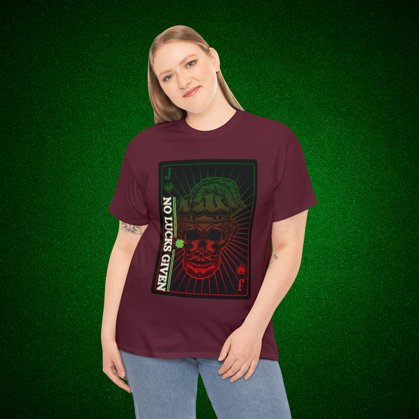 No Lucks Given Angry Jack of Hearts Green Red Poker T-Shirt Must have Good Luck All-in