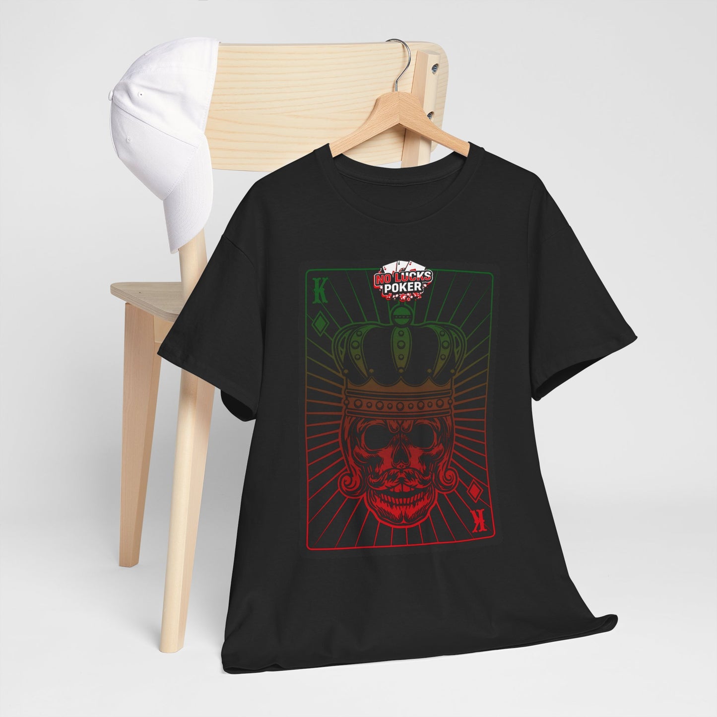 No Lucks Given Royal Skull King of Diamonds Red and Green Poker T-Shirt Must have Good Luck All-in
