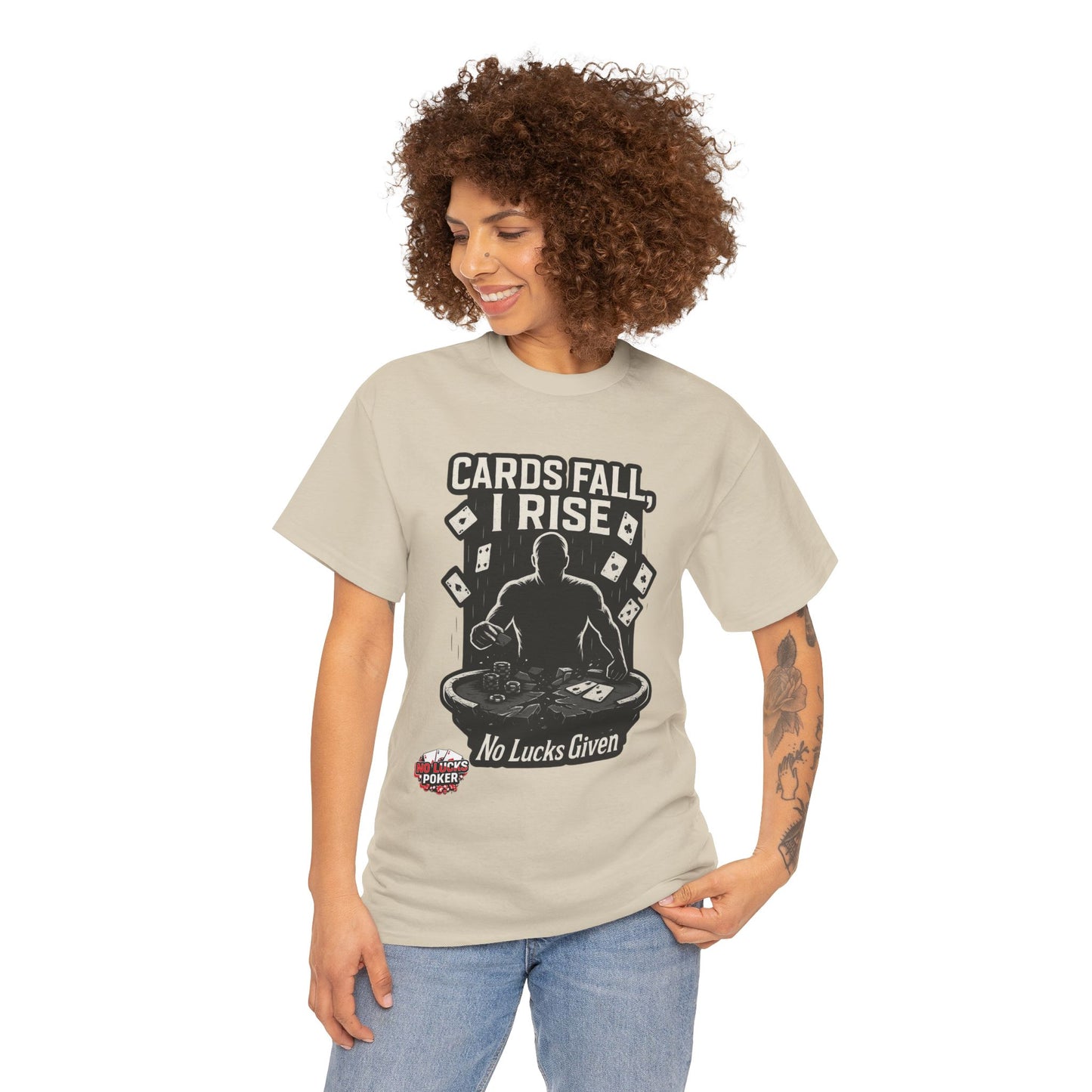 Cards Fall, I Rise Poker T-Shirt | Zero Lucks – Rise Above