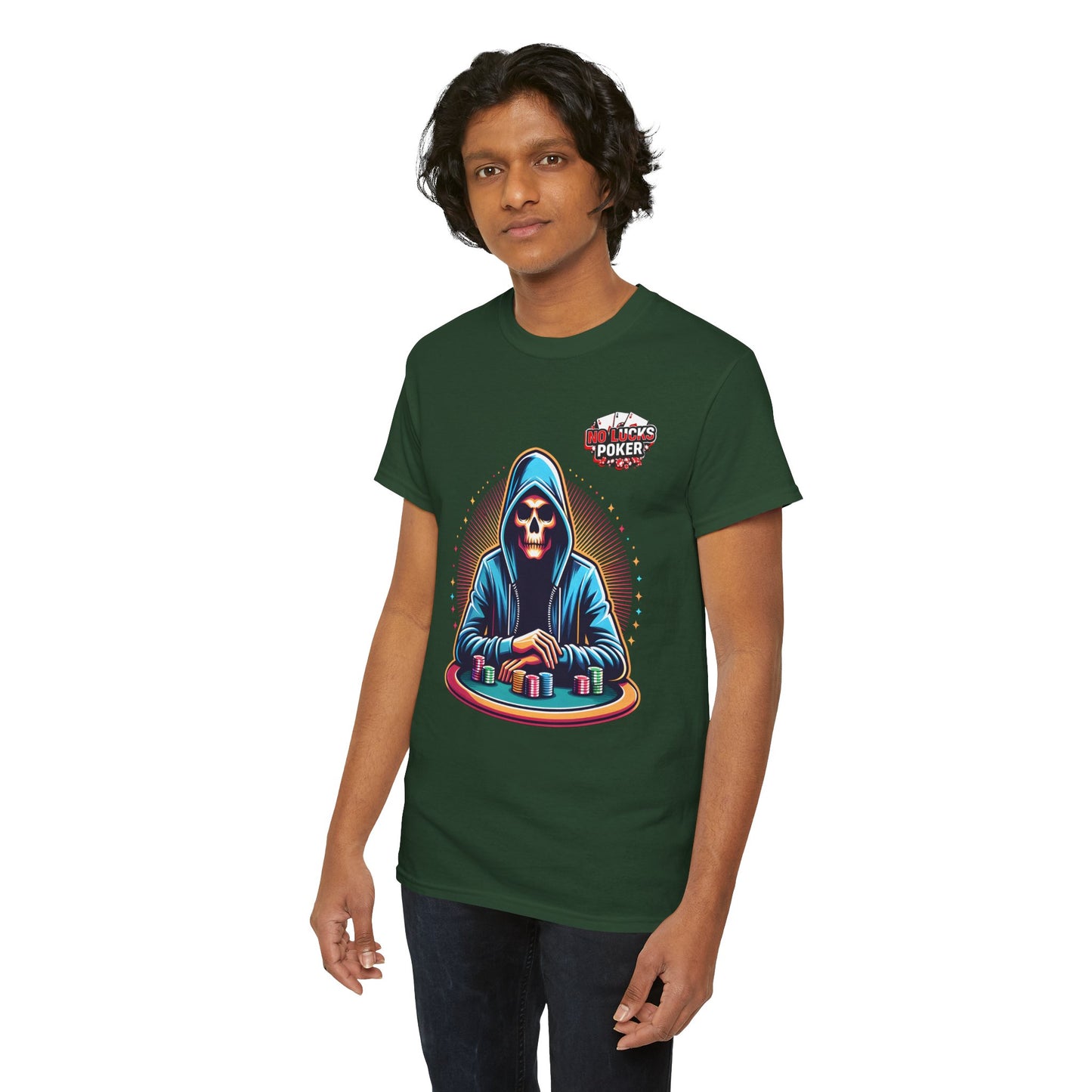 Poker Player with Skull at Poker Table 0 Lucks Given Unisex heavy cotton tee Poker Apparel