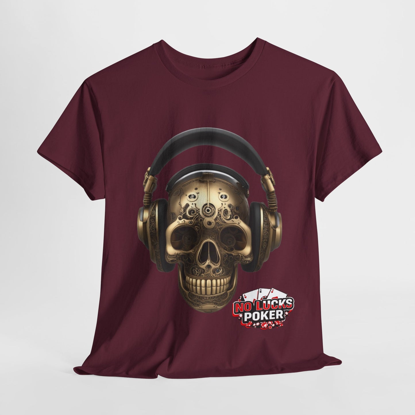 Clockwork steampunk Skull with headphones unisex heavy cotton T-shirt
