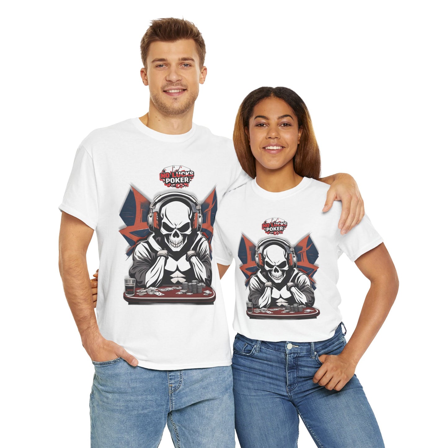 No Lucks Given – Hero/Villain Poker Skull Tee (Headphones Edition)