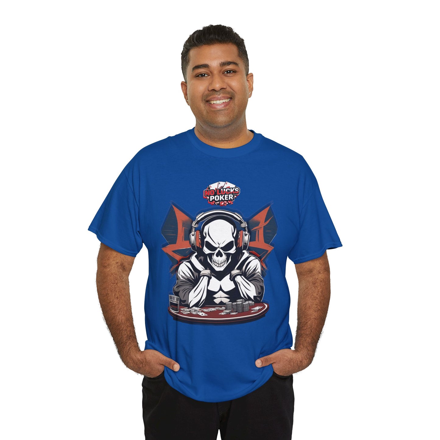 No Lucks Given – Hero/Villain Poker Skull Tee (Headphones Edition)
