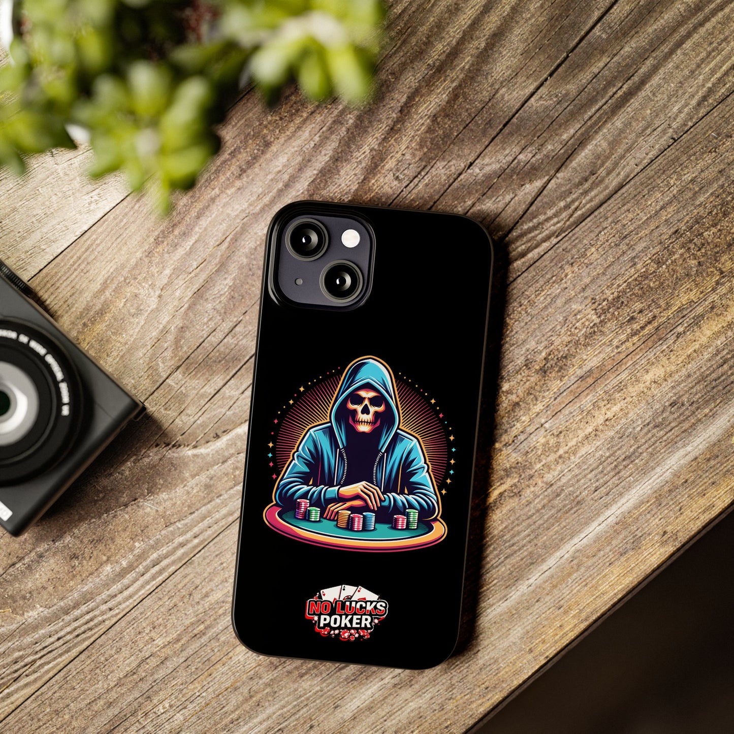 Poker Player with Skull at Poker Table Slim Phone Case -  iPhone 13 - 15