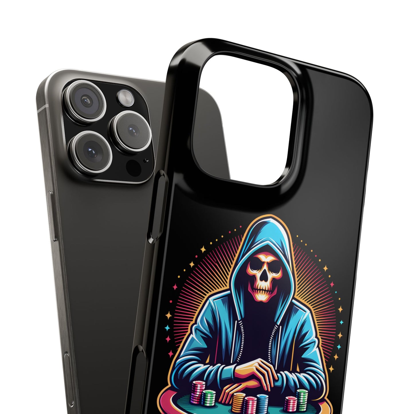 Poker Player with Skull at Poker Table Slim Phone Case -  iPhone 13 - 15