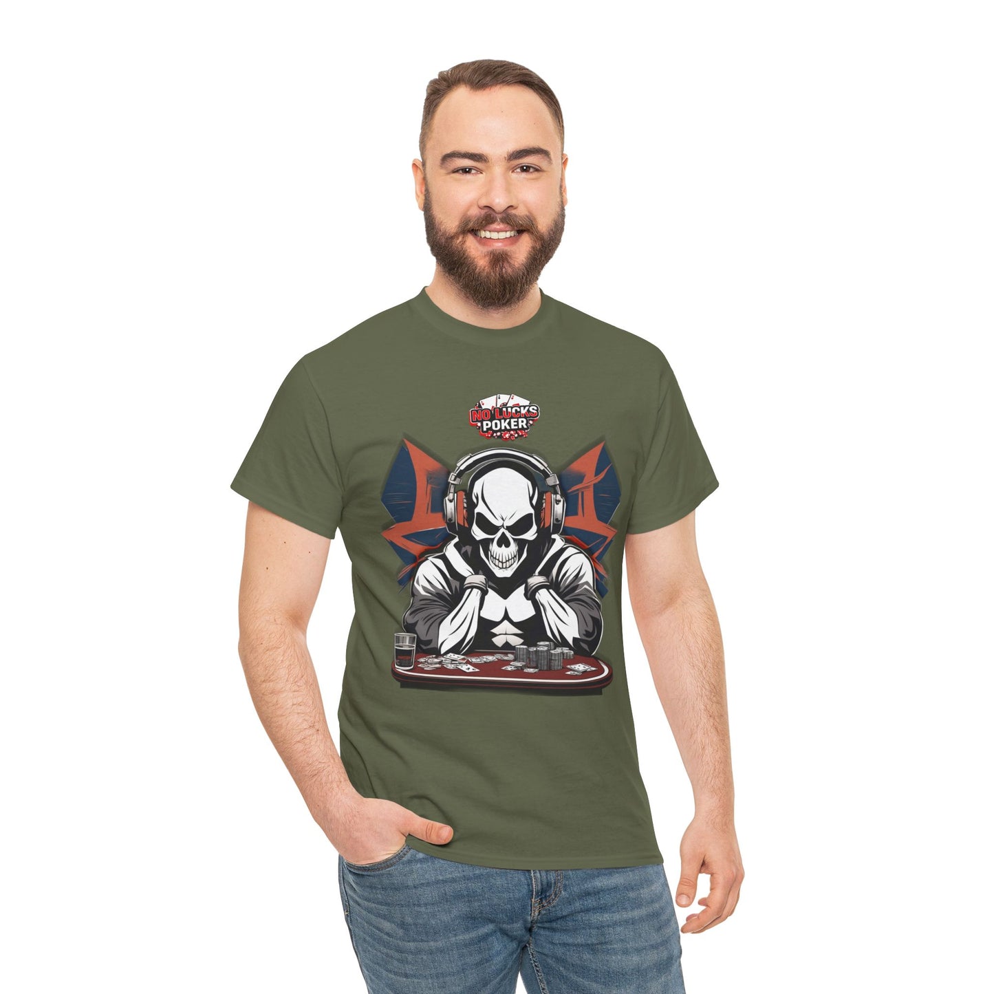No Lucks Given – Hero/Villain Poker Skull Tee (Headphones Edition)