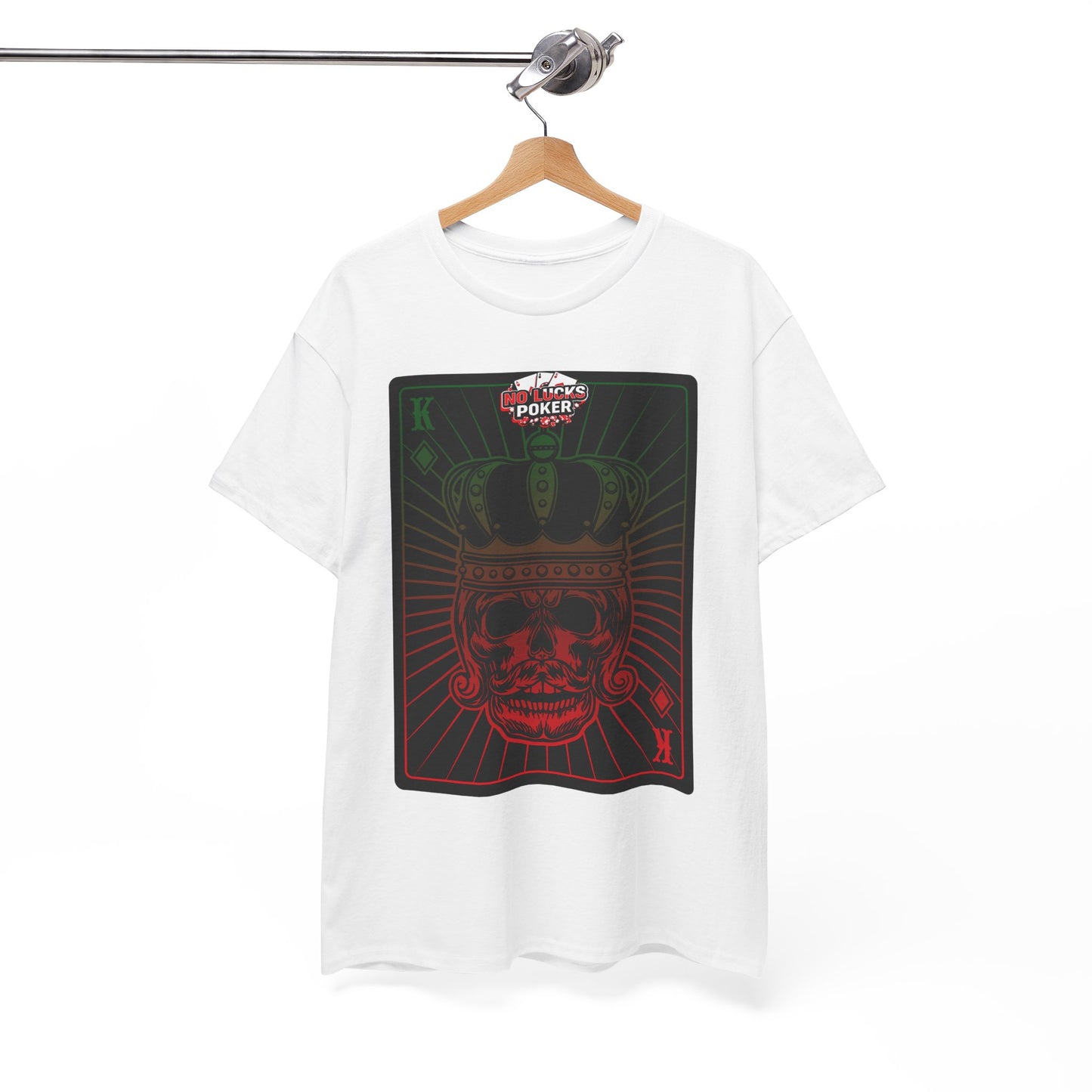 No Lucks Given Royal Skull King of Diamonds Red and Green Poker T-Shirt Must have Good Luck All-in