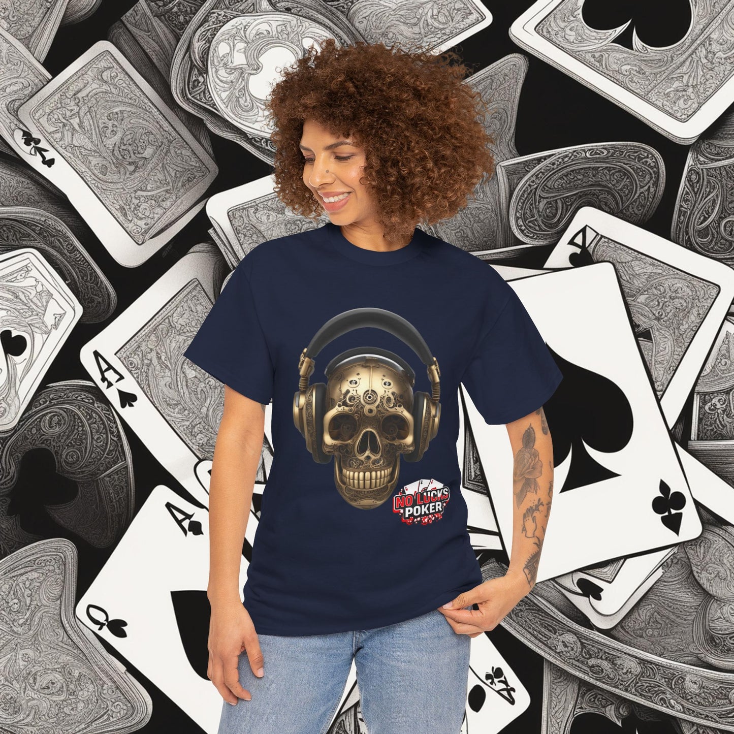 Clockwork steampunk Skull with headphones unisex heavy cotton T-shirt