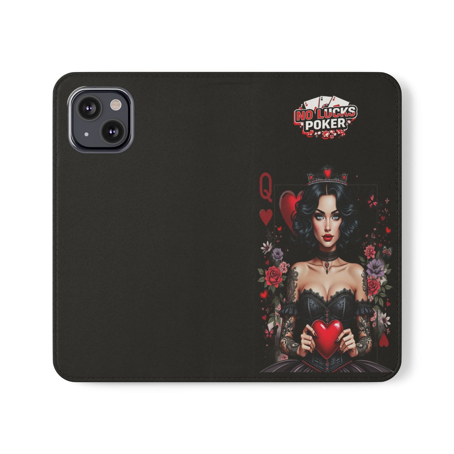 Queen of Hearts Gothic Wallet Phone Case | Zero Lucks – Dark Poker Design – iPhone & Android Phone Cover