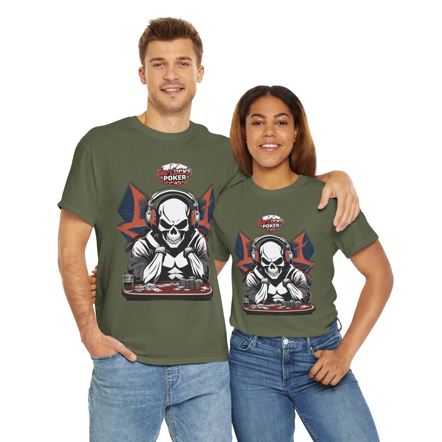 No Lucks Given – Hero/Villain Poker Skull Tee (Headphones Edition)