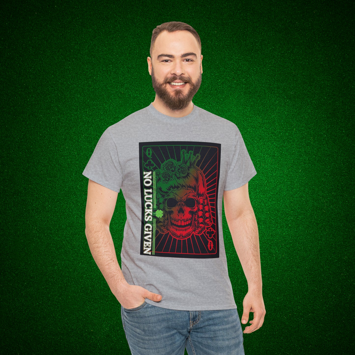 No Lucks Given Angry Queen of Clubs Green Red Poker T-Shirt Must have Good Luck All-in