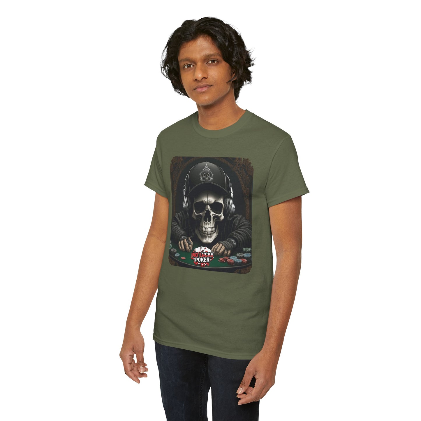 No Lucks Given – Hoodie Skull & Headphones Poker Tee