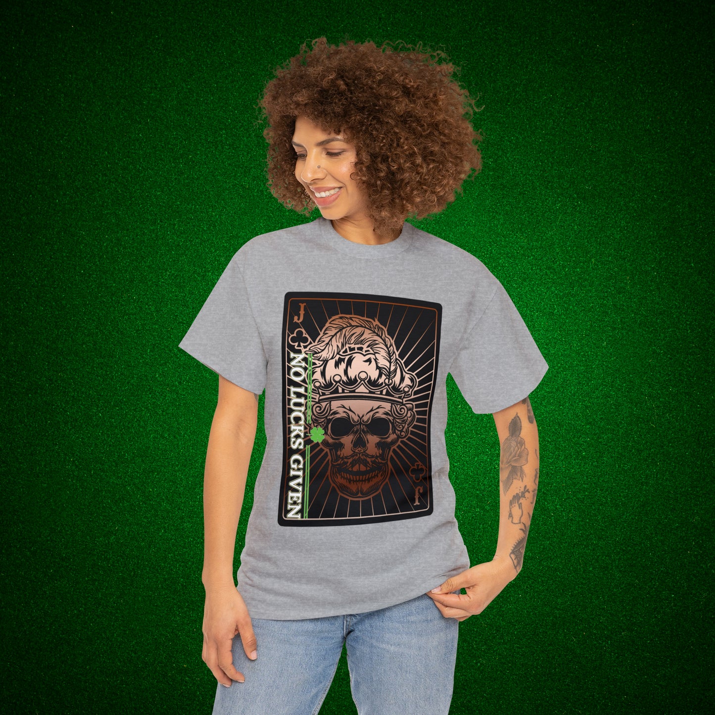No Lucks Given Jack Skull in Crown of Clubs Copper Poker T-Shirt Must have Good Luck All-in