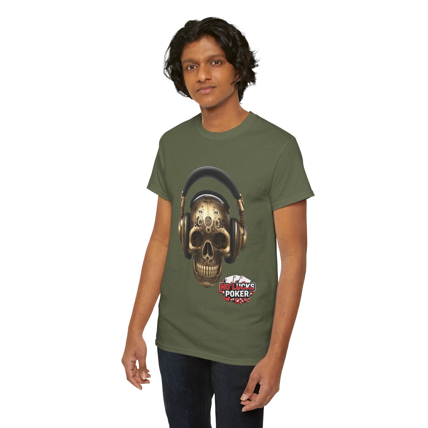 Clockwork steampunk Skull with headphones unisex heavy cotton T-shirt