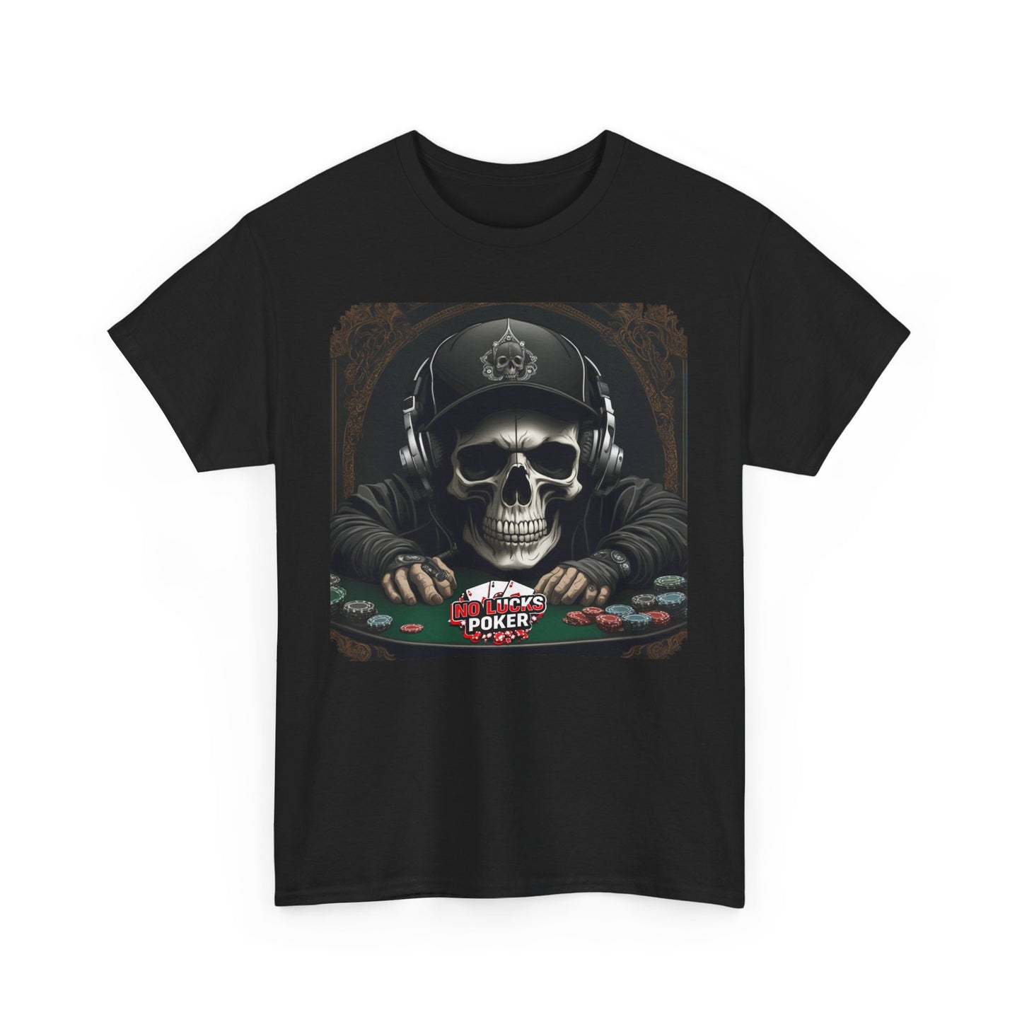 No Lucks Given – Hoodie Skull & Headphones Poker Tee