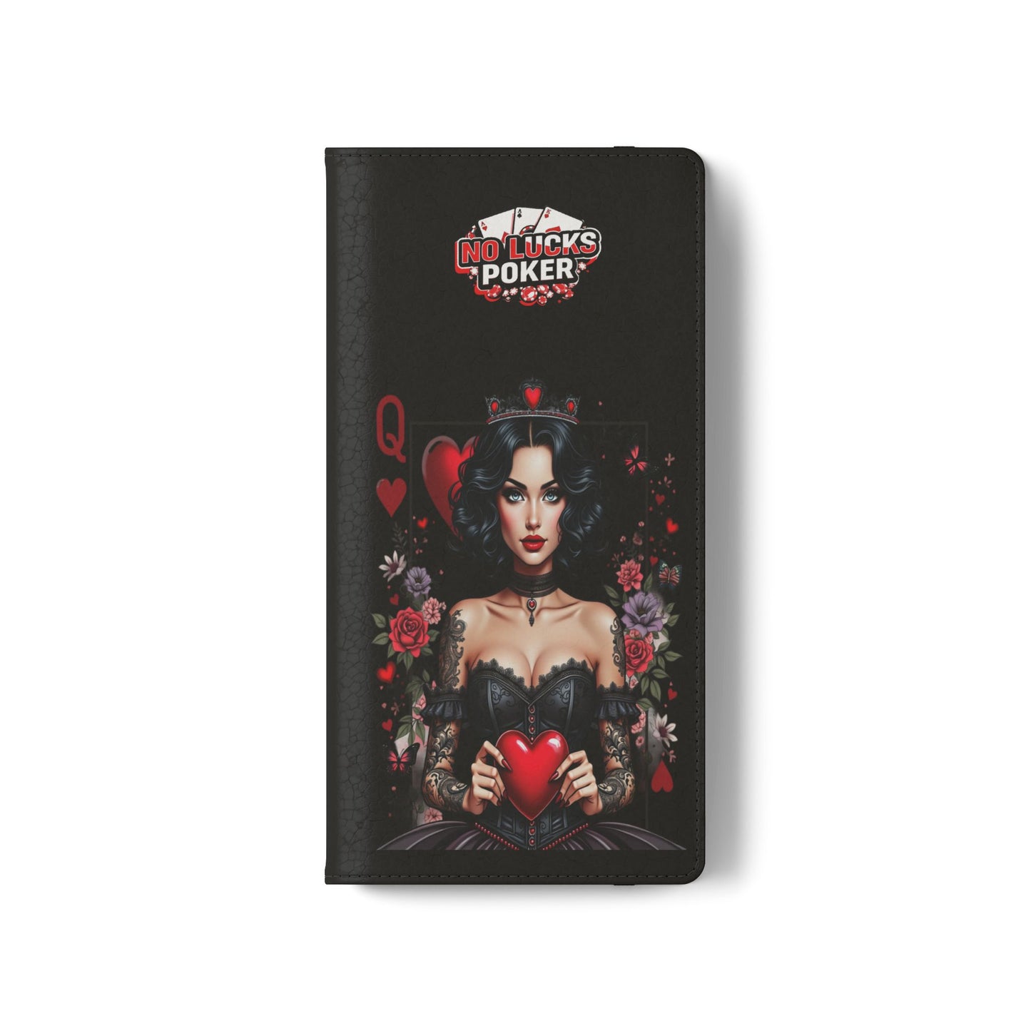 Queen of Hearts Gothic Wallet Phone Case | Zero Lucks – Dark Poker Design – iPhone & Android Phone Cover