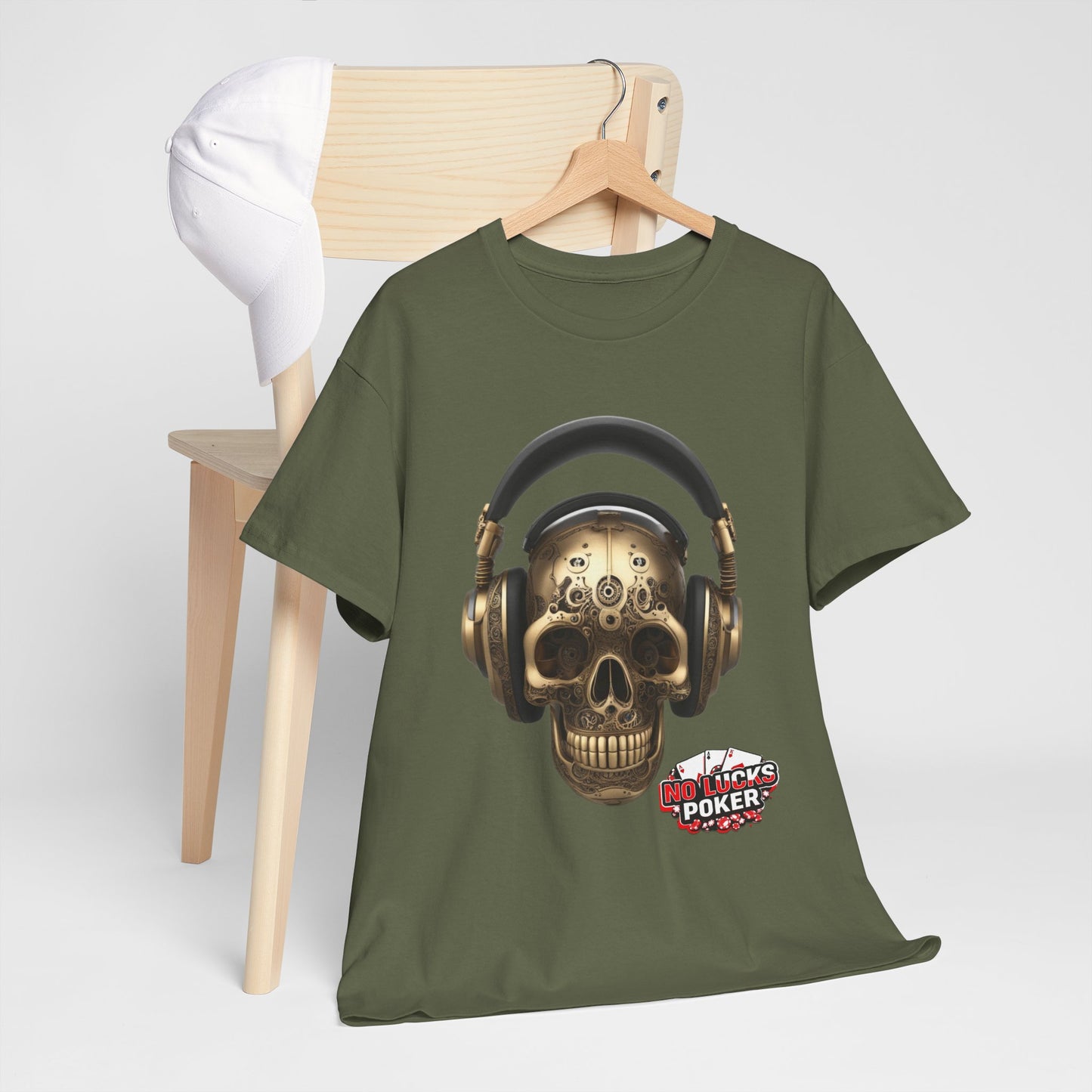Clockwork steampunk Skull with headphones unisex heavy cotton T-shirt