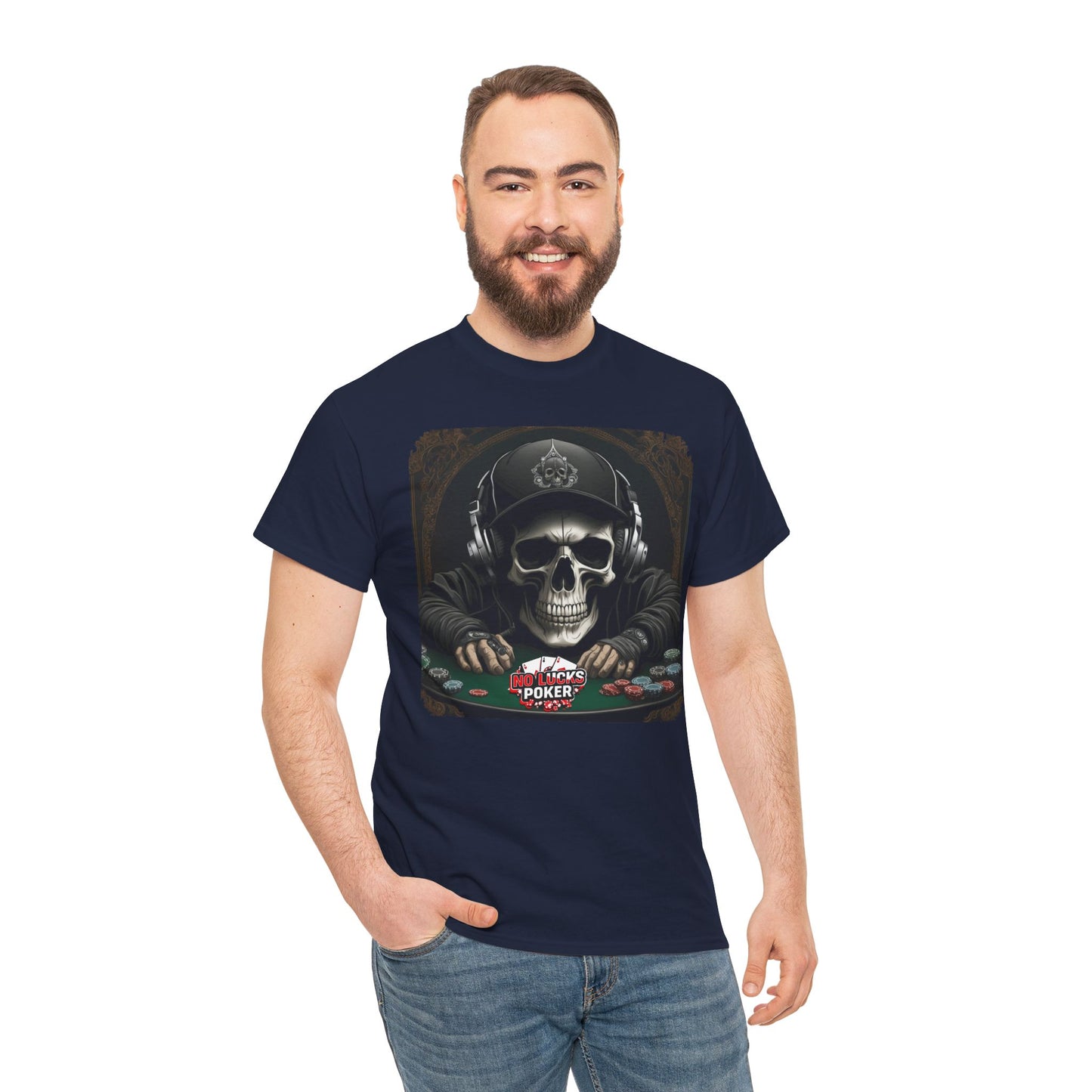 No Lucks Given – Hoodie Skull & Headphones Poker Tee
