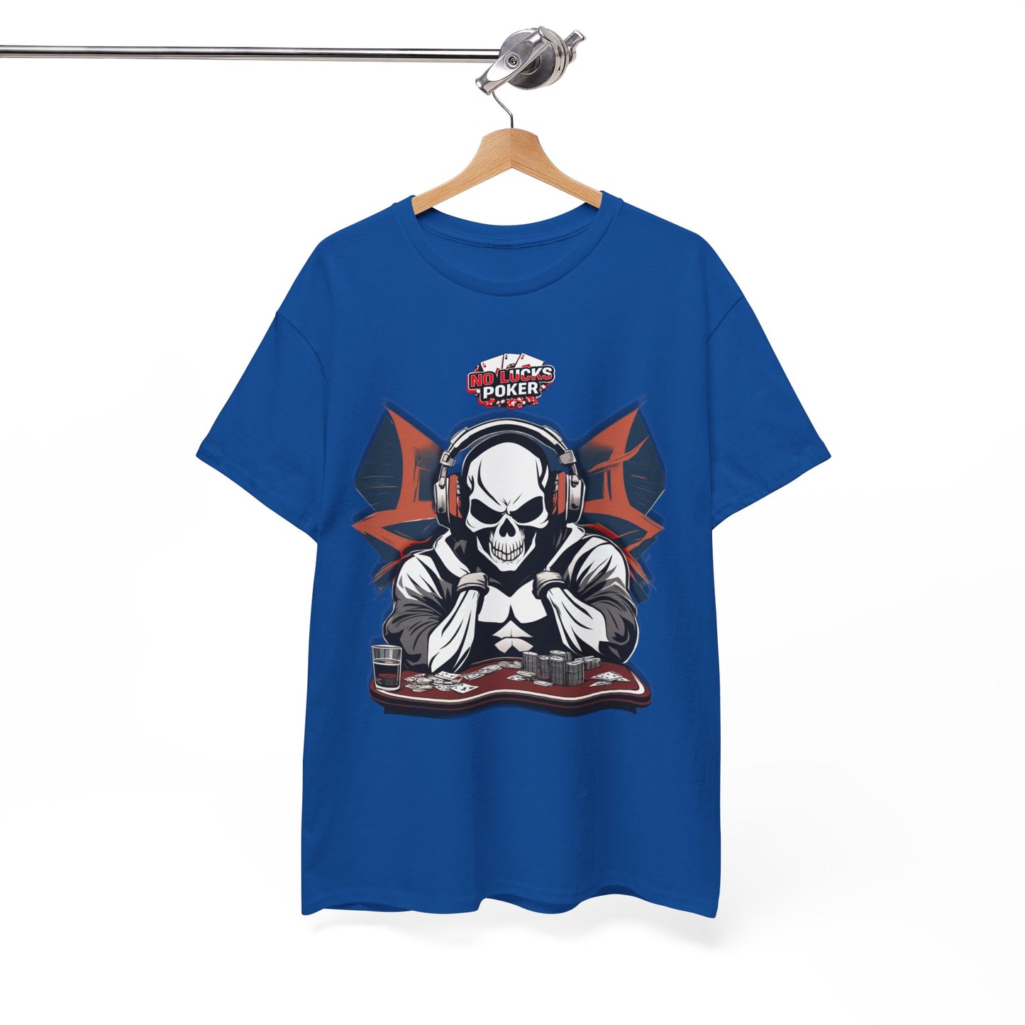 No Lucks Given – Hero/Villain Poker Skull Tee (Headphones Edition)