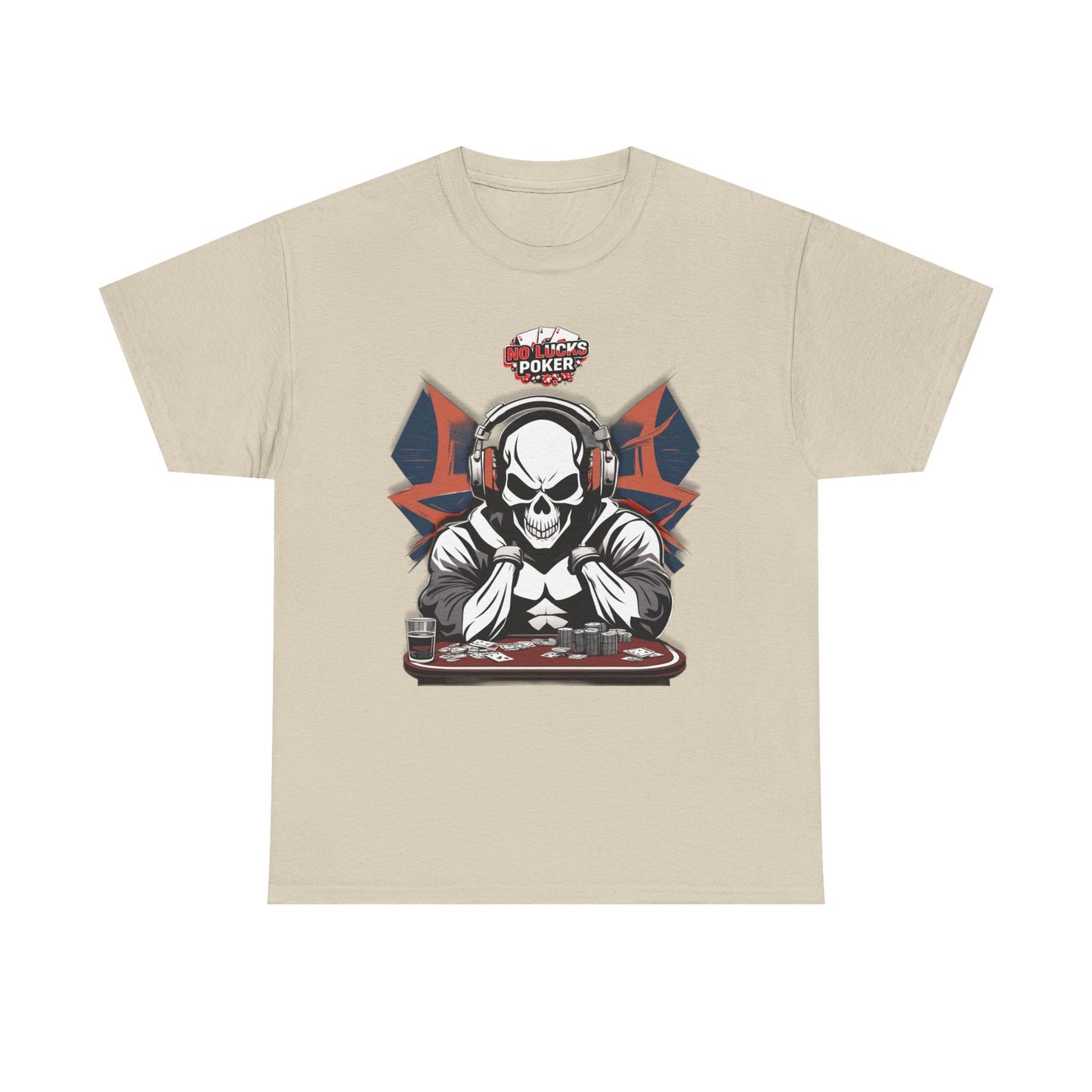 No Lucks Given – Hero/Villain Poker Skull Tee (Headphones Edition)