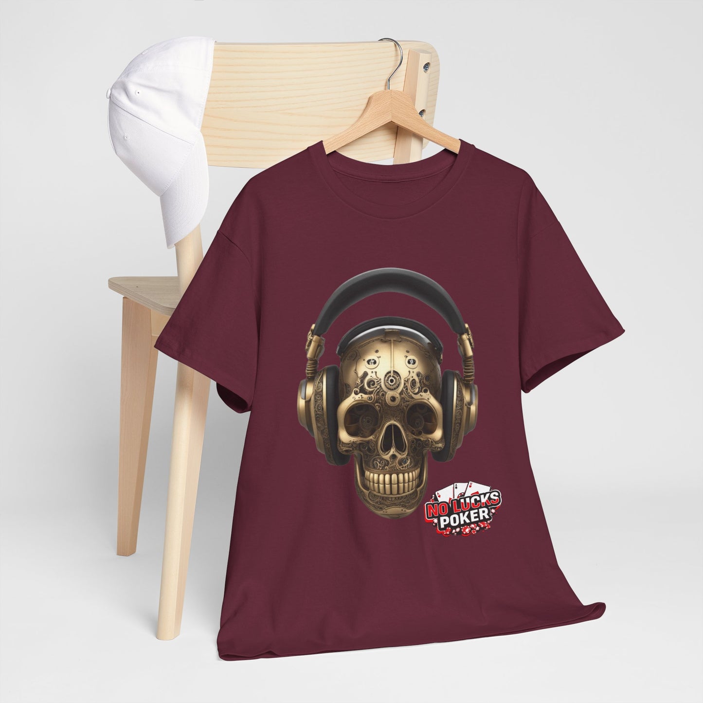Clockwork steampunk Skull with headphones unisex heavy cotton T-shirt