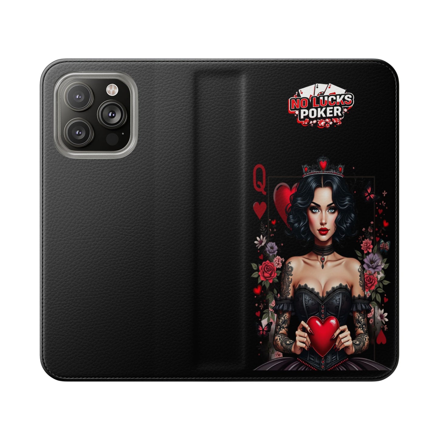 Queen of Hearts Gothic Wallet Phone Case | Zero Lucks – Dark Poker Design – iPhone & Android Phone Cover