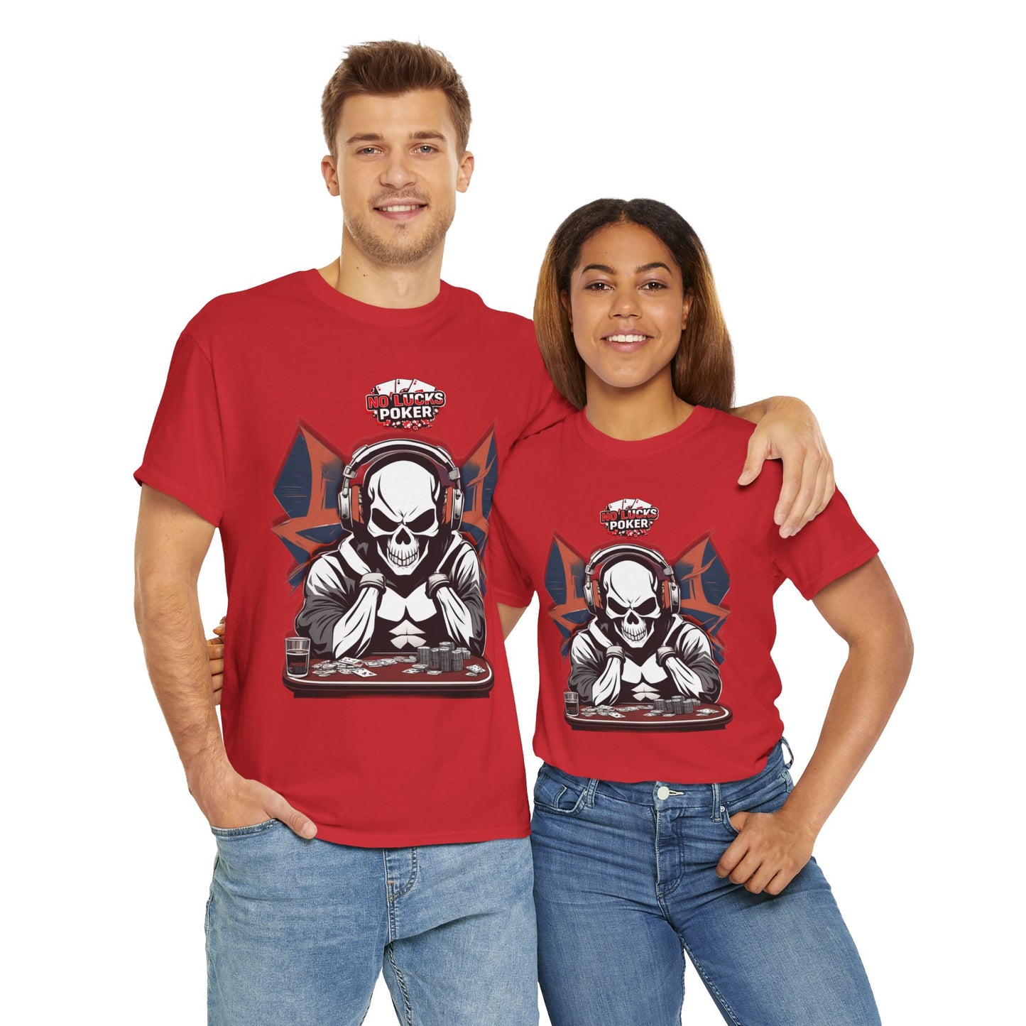 No Lucks Given – Hero/Villain Poker Skull Tee (Headphones Edition)