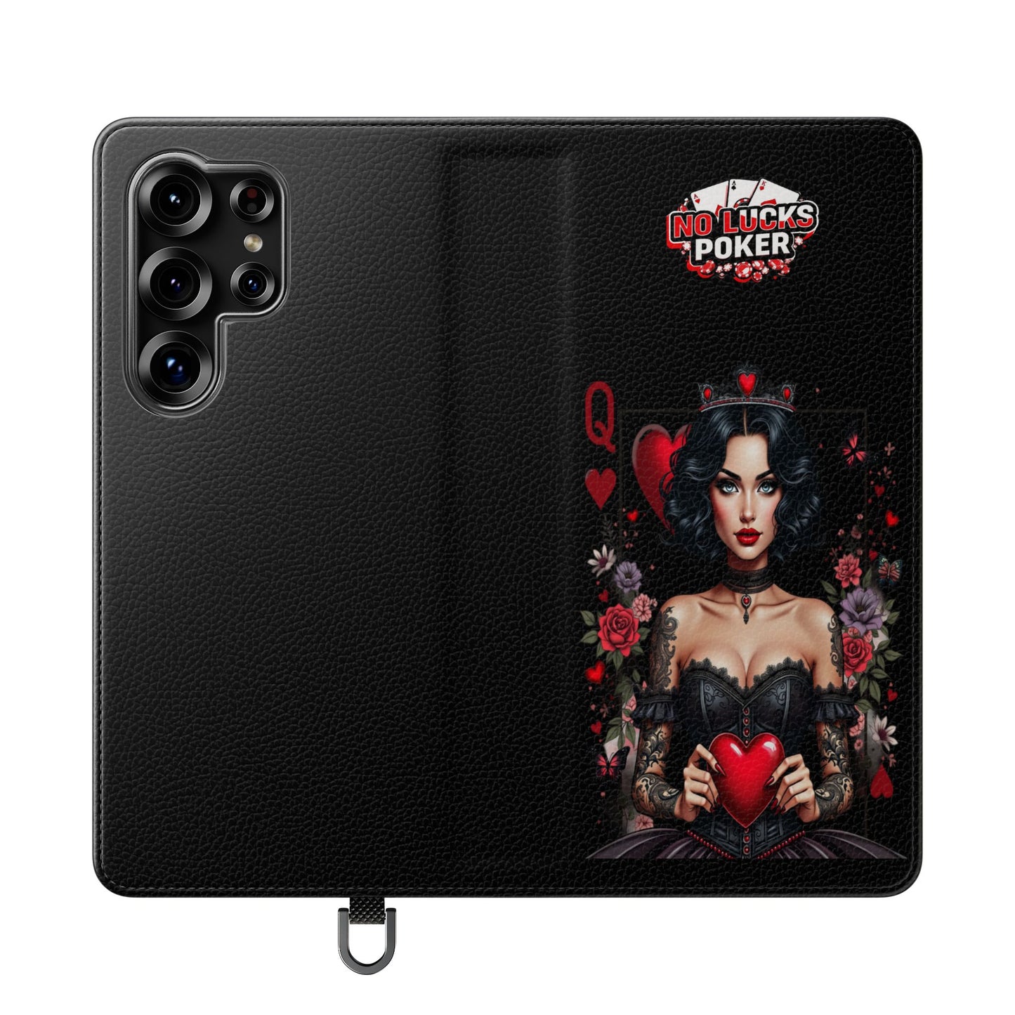 Queen of Hearts Gothic Wallet Phone Case | Zero Lucks – Dark Poker Design – iPhone & Android Phone Cover